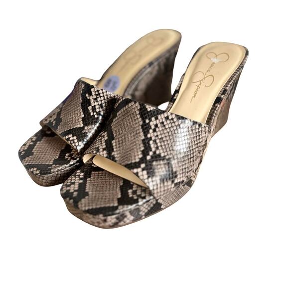 JESSICA SIMPSON SNAKE PRINT WEDGES PLATFORM SANDALS SZ. 8.5 NEW - Picture 2 of 7